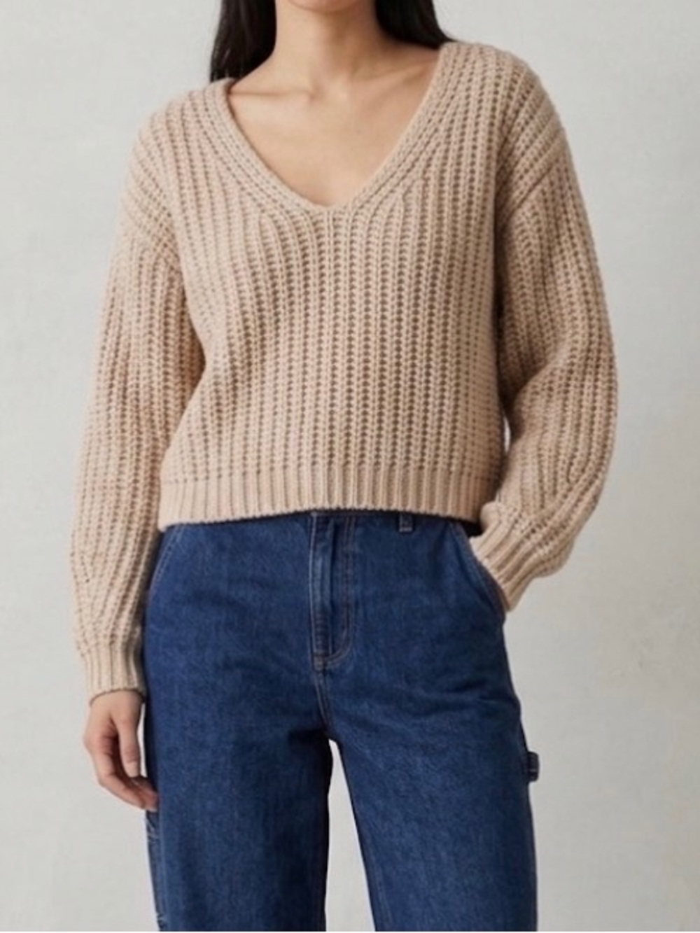 H&M Soft V‑Neck Chunky Knit Sweater - Blush